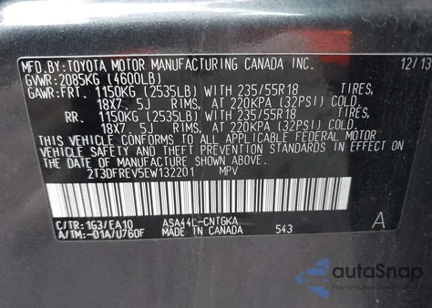 2014 Toyota Rav4 Limited from USA, damaged, VIN 2T3DFREV5EW132201